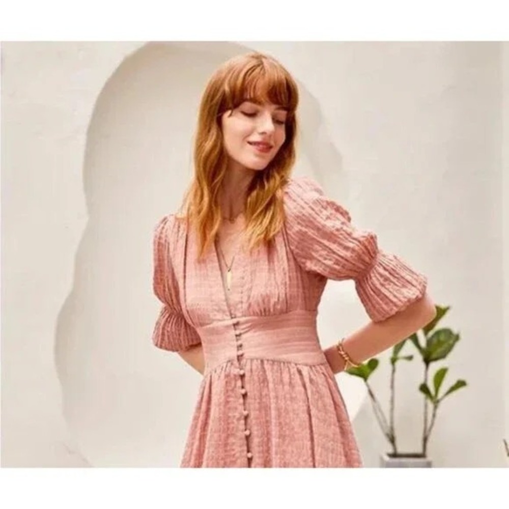 OPT Womens Size XS Pink Massaya Midi Puff 3/4‎ Sleeve Dress Peasant Prairie